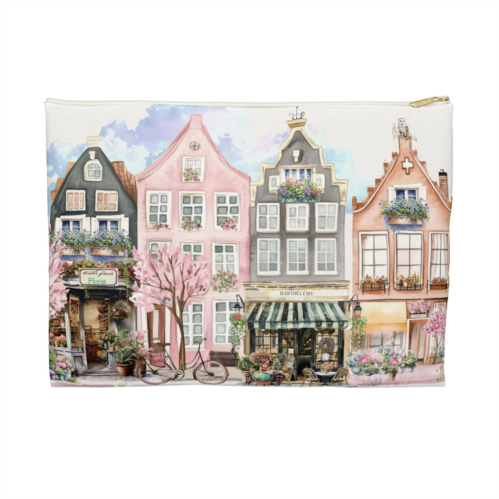 Village Row Houses Accessory Pouch | Illustrated Cottage Row Zip Pouch
