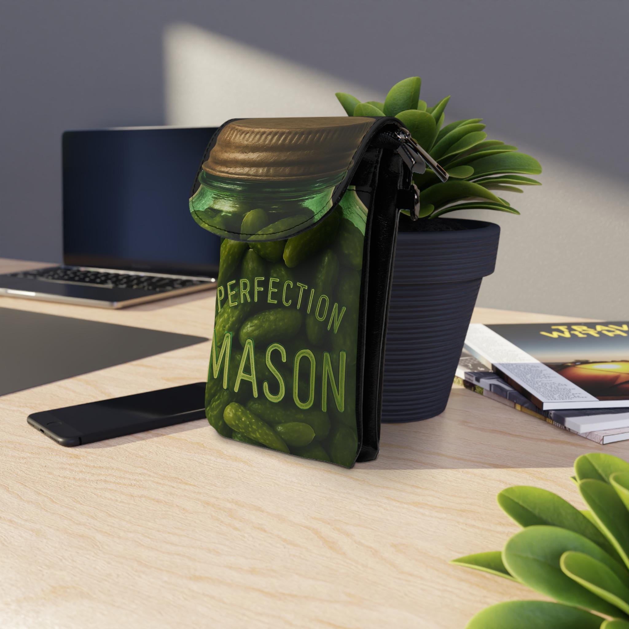 Pickle Jar Crossbody Bag: Novelty Vegan Leather Phone Purse