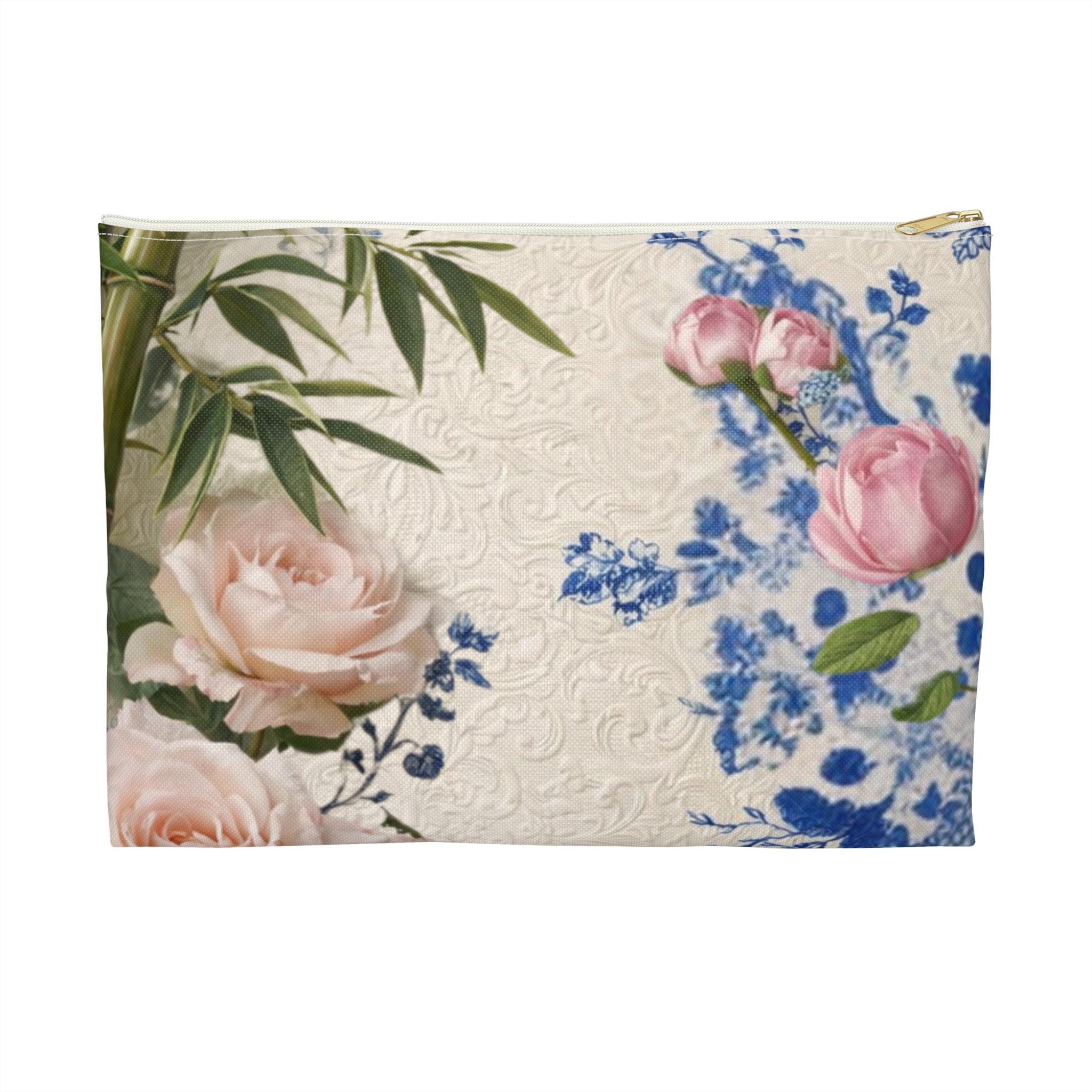 Vintage Floral Bamboo Roses Accessory Pouch | Makeup Bag, Cosmetic Pouch