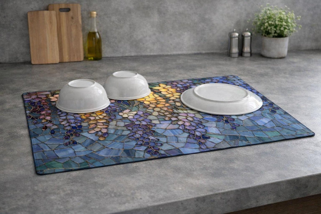 Wisteria Floral Kitchen Dish Mat | Microfiber Drying Mat | Modern Farmhouse | Housewarming Gift