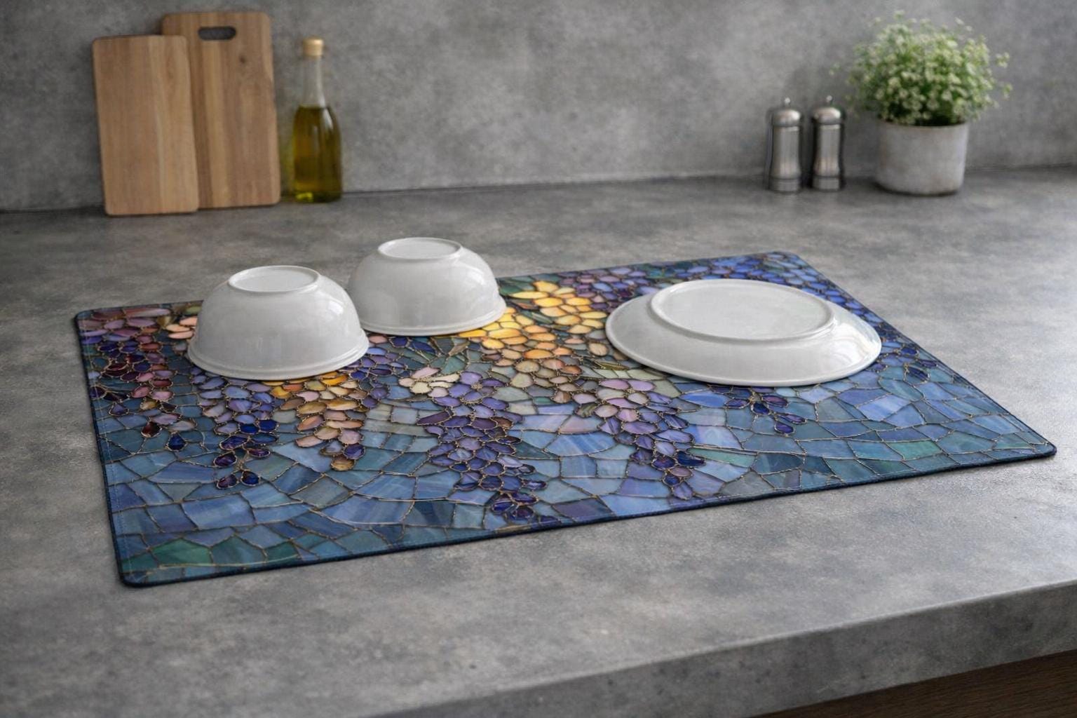 Wisteria Floral Kitchen Dish Mat | Microfiber Drying Mat | Modern Farmhouse | Housewarming Gift