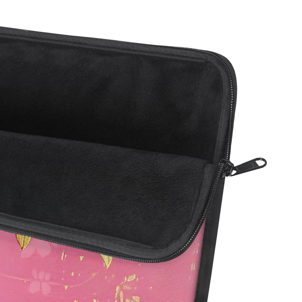 Floral Laptop Sleeve | Gold & Pink Botanical Zip Sleeve Fleece Interior | 3D Image