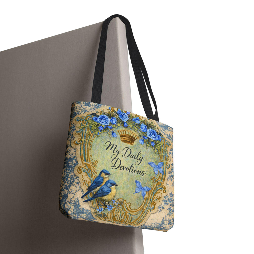 My Daily Devotions Tote Bag | Bluebird Floral Scripture Design Bible Study Accessory