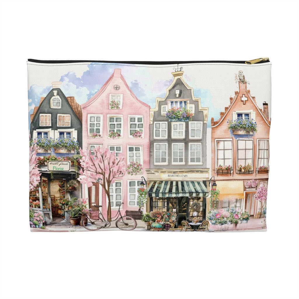 Village Row Houses Accessory Pouch | Illustrated Cottage Row Zip Pouch