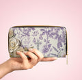 Lavender Toile Cream Impasto Florals Zipper Wallet | Floral Clutch Purse