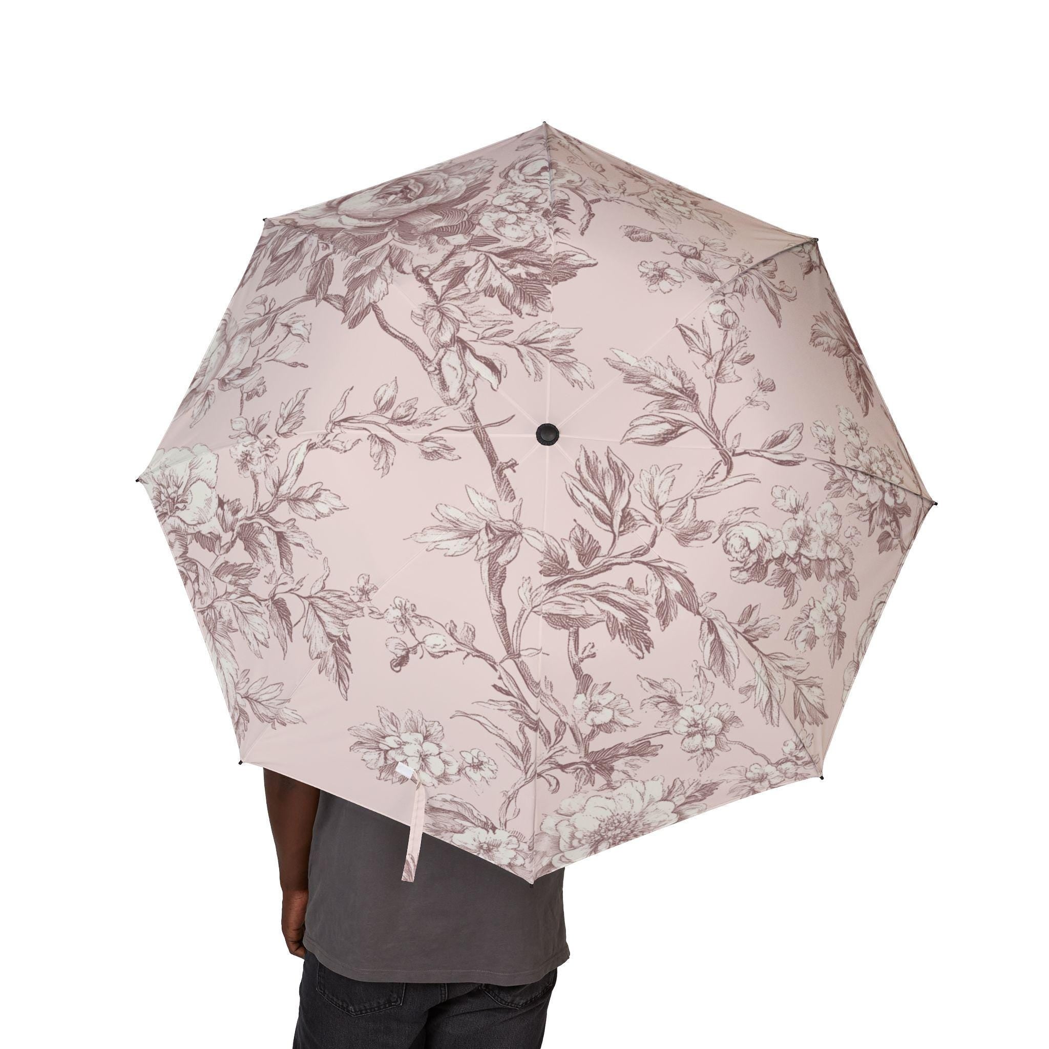 Pink European Toile Umbrella | Foldable Classic Floral Canopy | Parasol