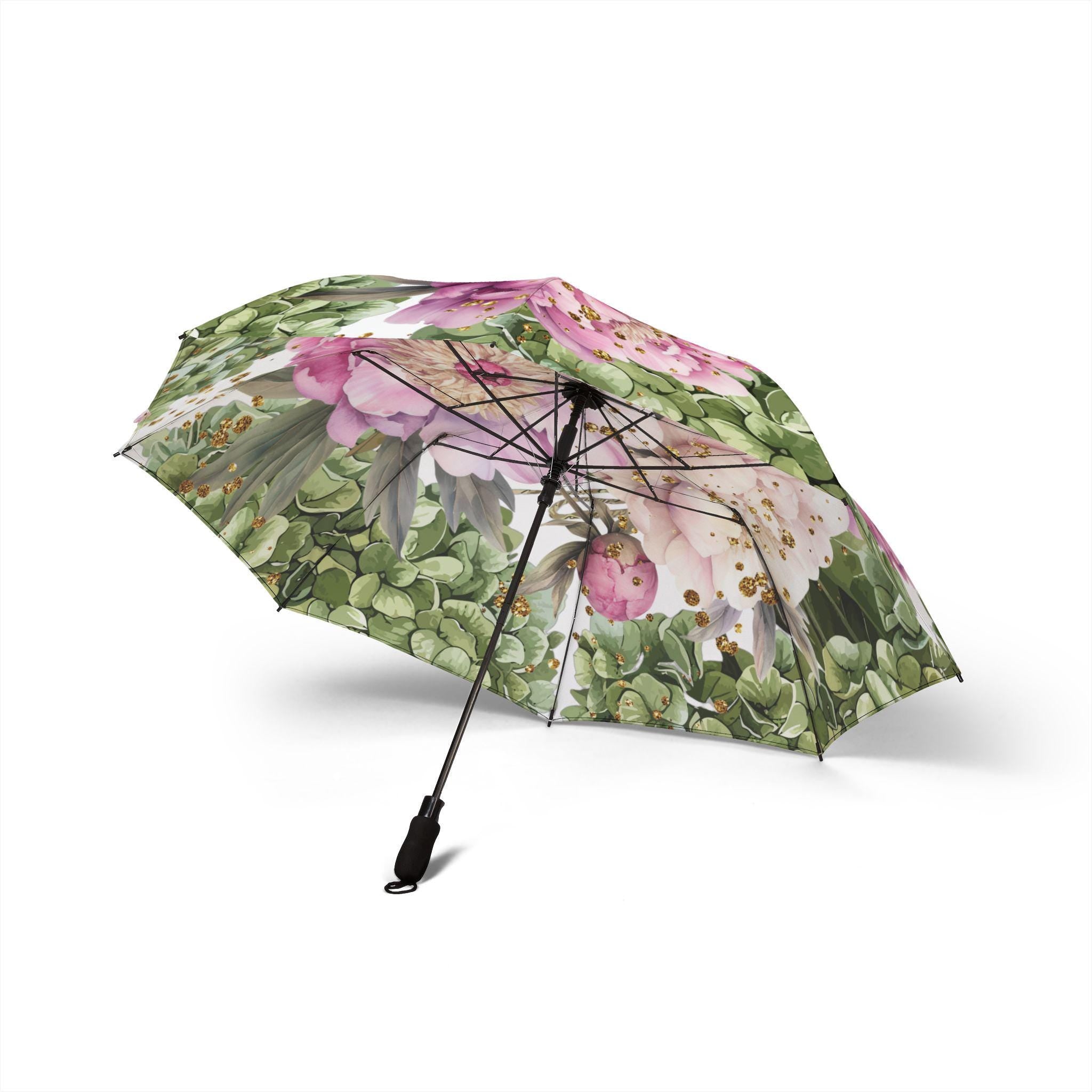 Hydrangea and Peonies Automatic Foldable Umbrella | Floral Rain Parasol