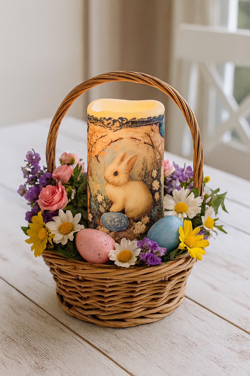 Flameless LED Easter Bunny Candle Centerpiece Pillar Nightlight, WAX Gift Decor