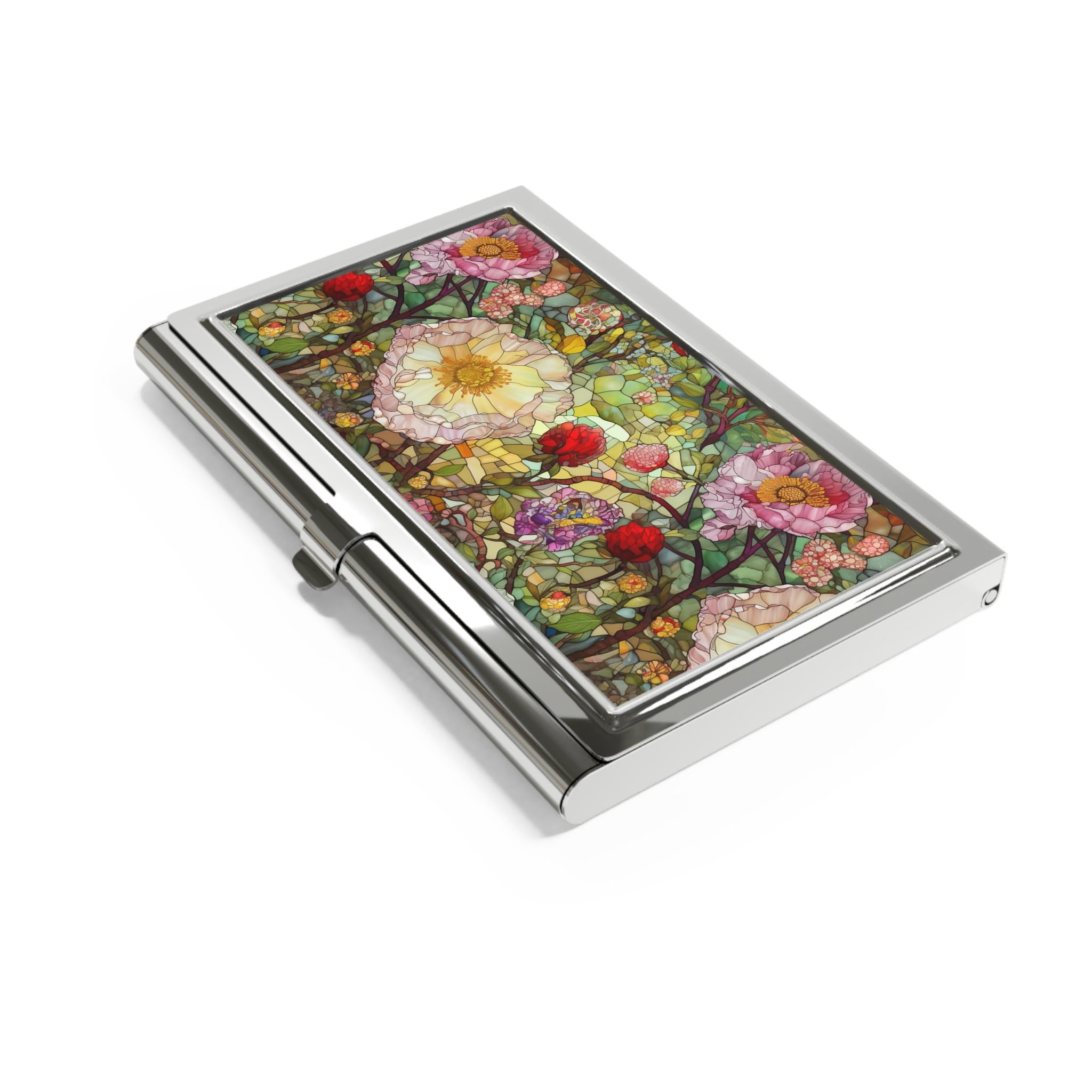 Floral Mosaic Business Card Holder, Elegant Office Gift