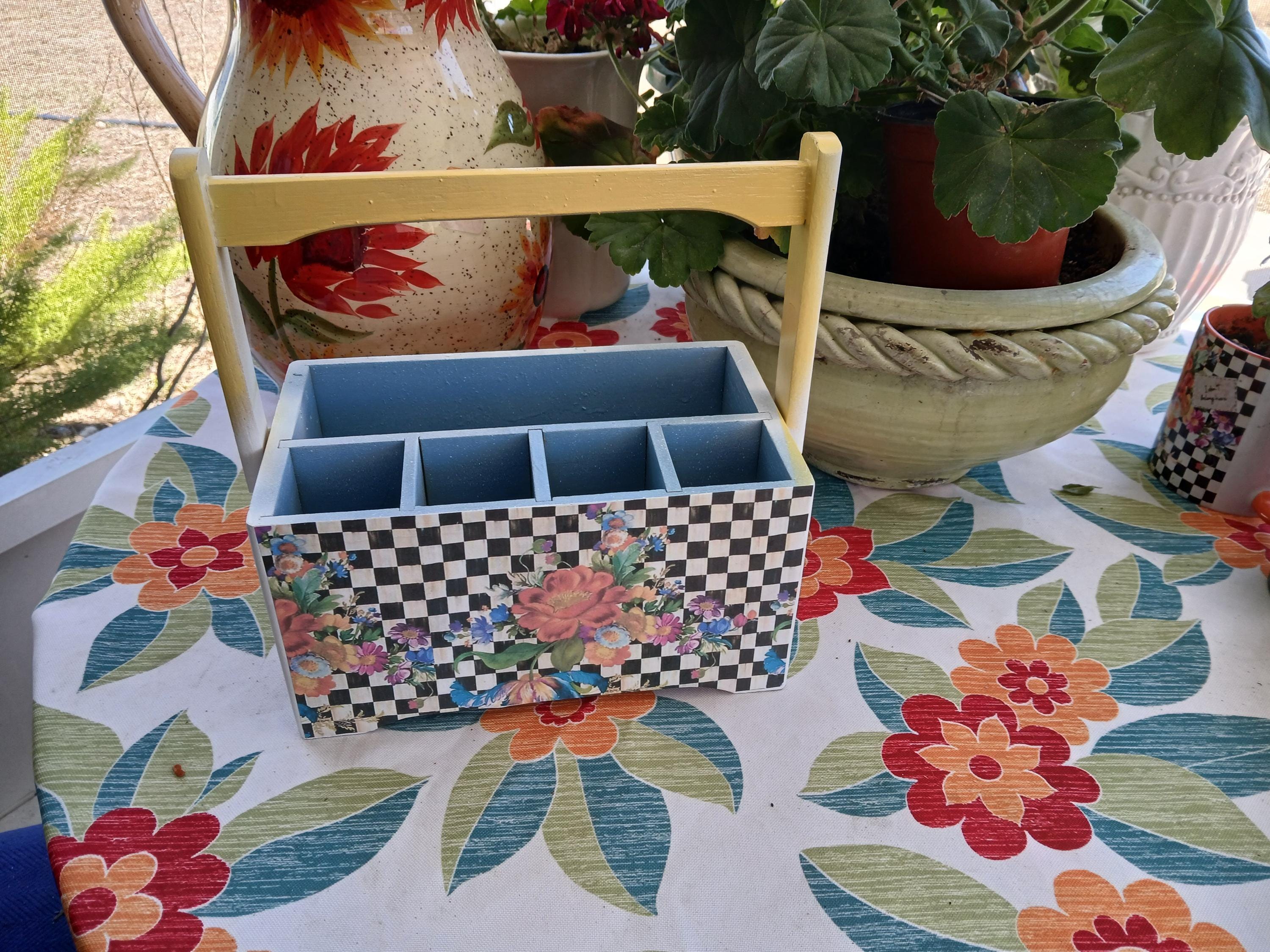 Modern Farmhouse Utensil Caddy Vintage Decorative Wood Box Cottagecore