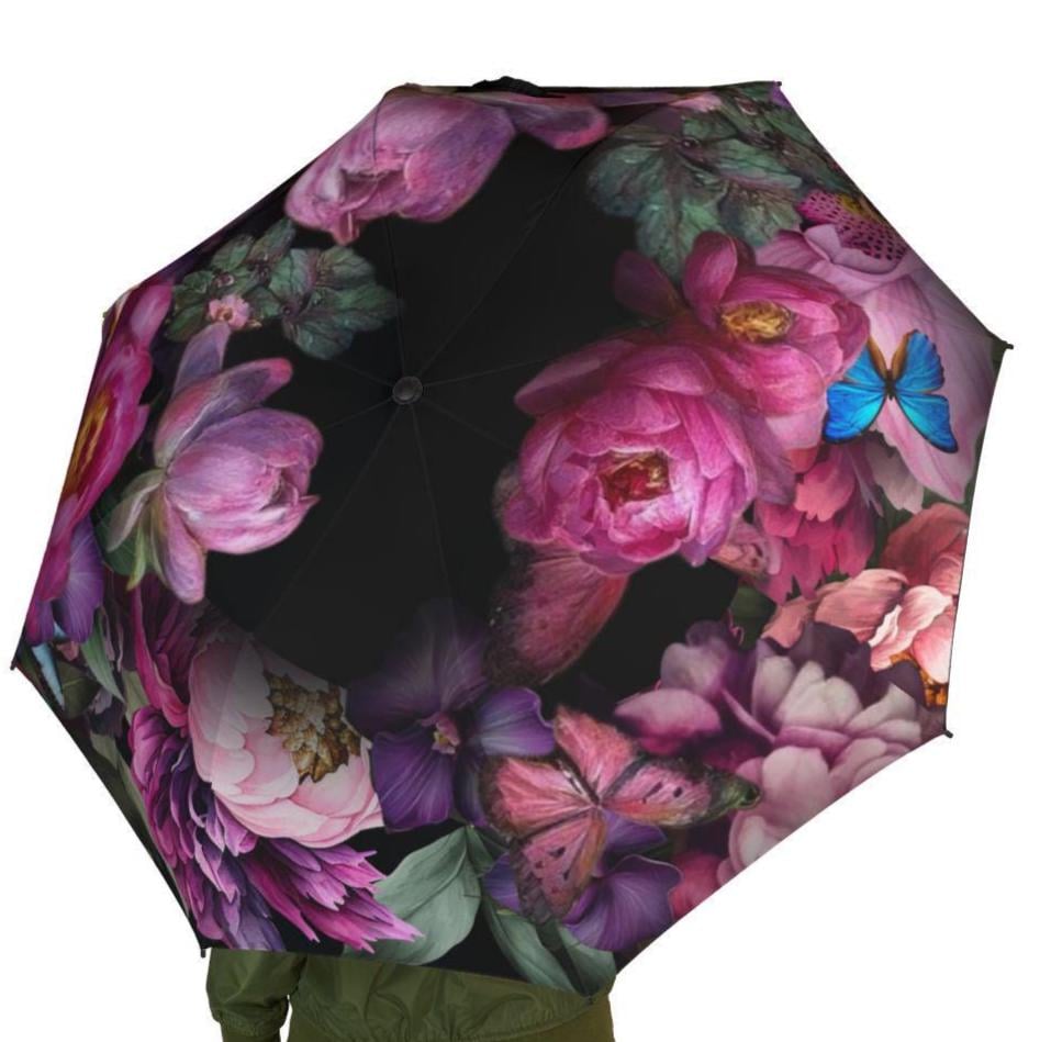 Vintage Pink Peony Floral Umbrella Foldable Umbrella | Romantic Rain Parasol