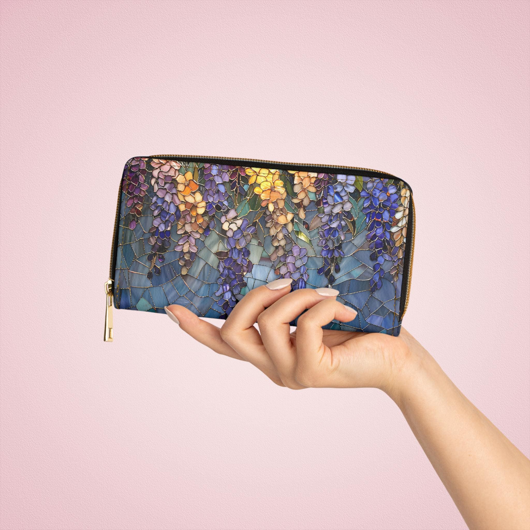 Wisteria Wallet | Floral Clutch • Botanical Zipper • Vegan Leather Coin Purse • Trendy Garden Lover Gift