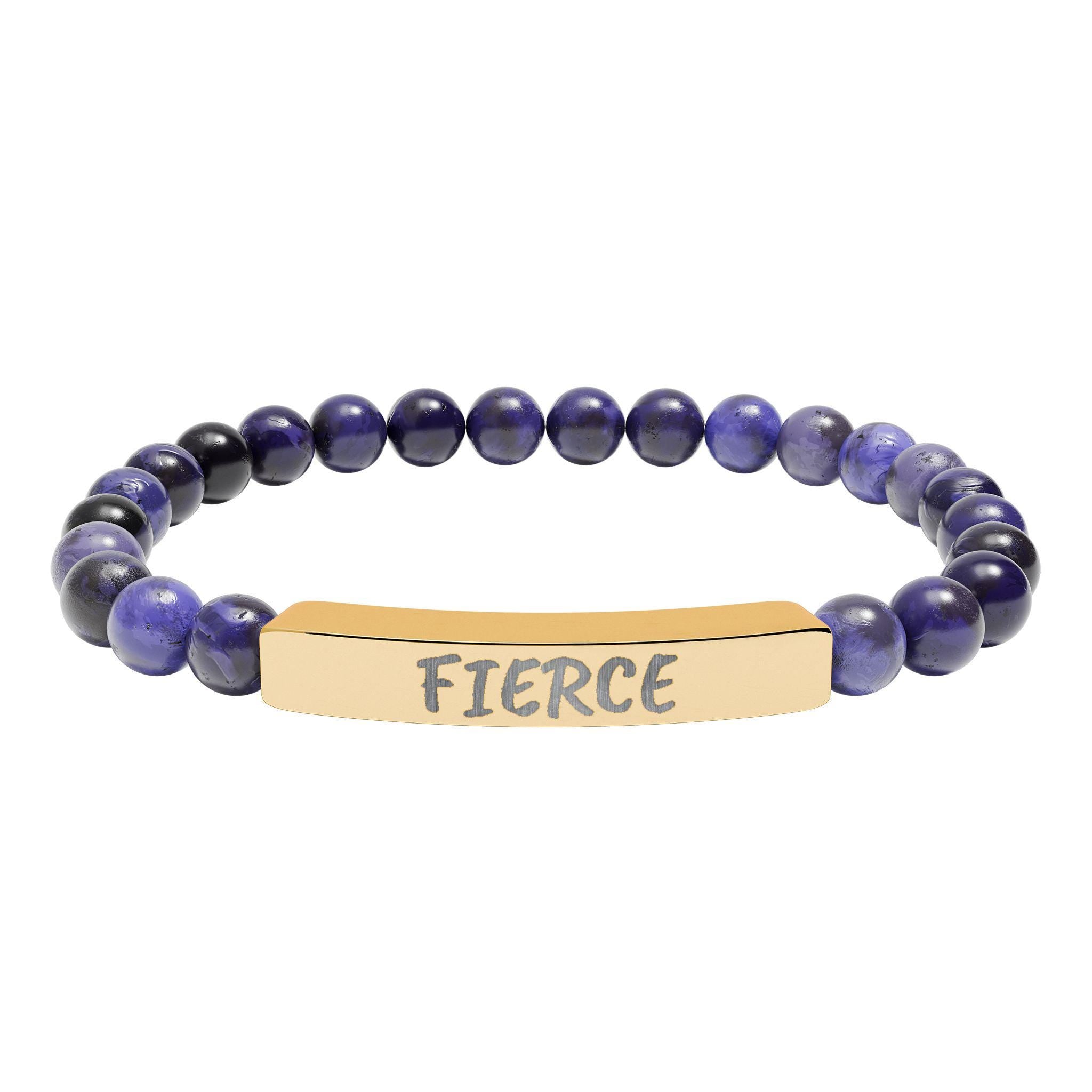 FIERCE Natural Stone Stretch Bar Bracelet | Engraved Christian Bracelet