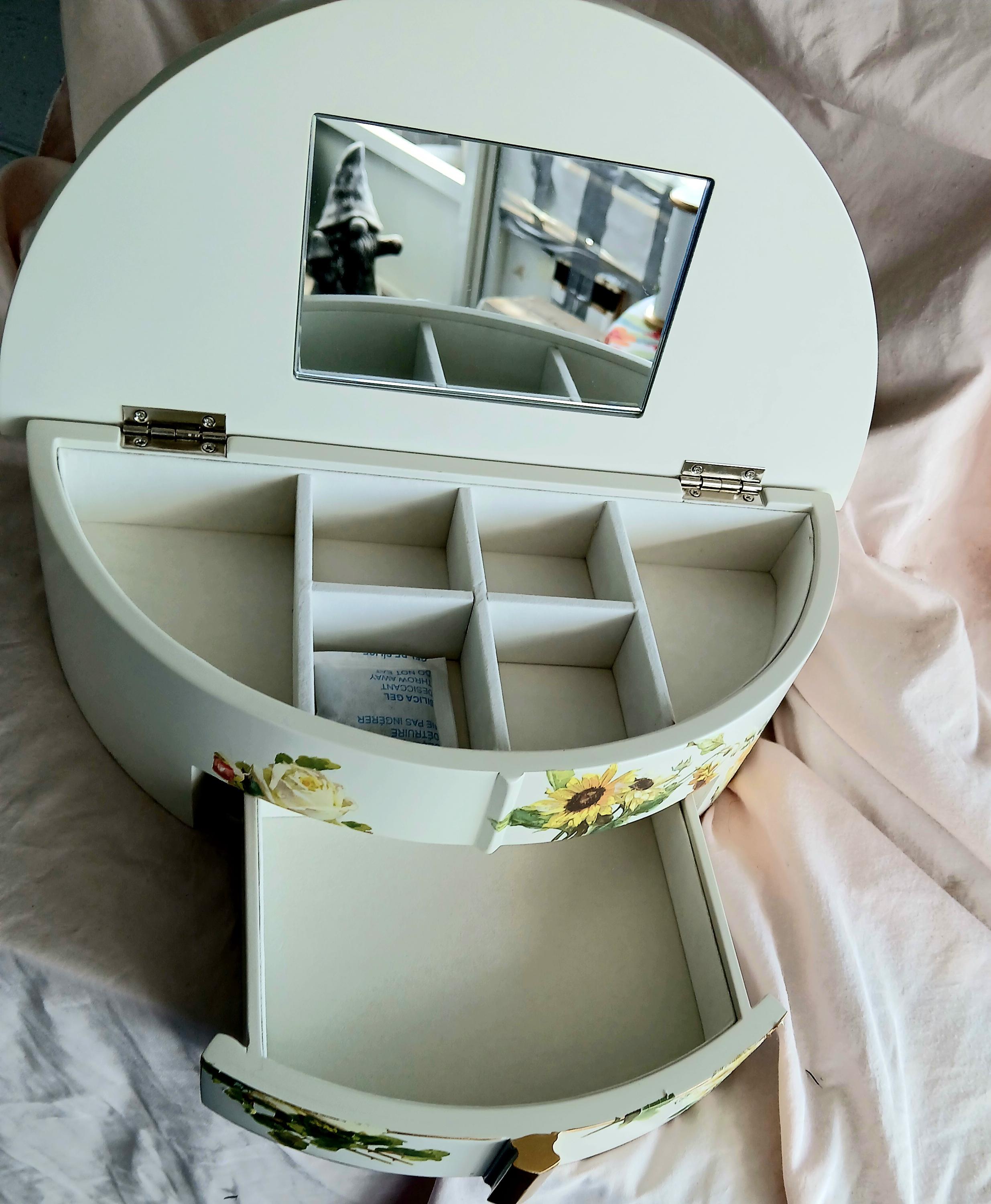 Fan Shaped Jewelry Box | Hand Painted Floral Vanity Organizer with Mirror