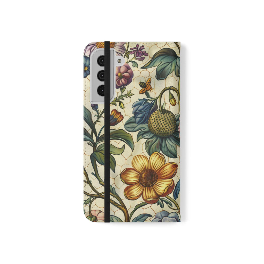 Vintage Floral Faux Leather Phone Wallet Case Elegant Bookish Flip Case with Card Slots