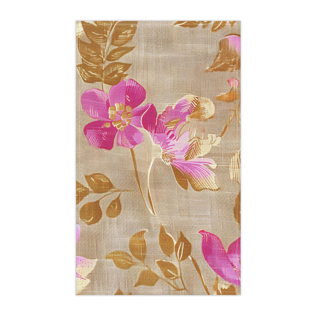 Golden Fiber Floral Vine Tea Towel | Pink Botanical Kitchen Towel