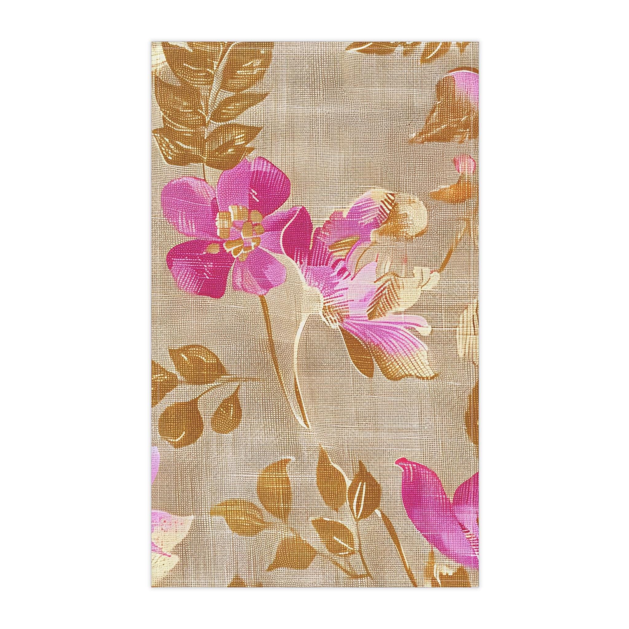 Golden Fiber Floral Vine Tea Towel | Pink Botanical Kitchen Towel