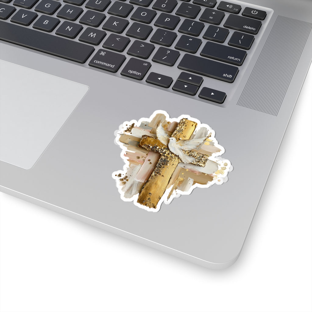 Gold Impasto Cross Sticker Kiss-Cut Sticker