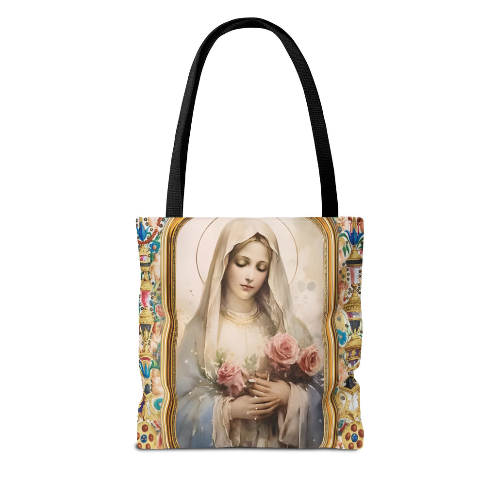 Virgin Mary portrait Tote Bag | Religious Madonna illustration, roses