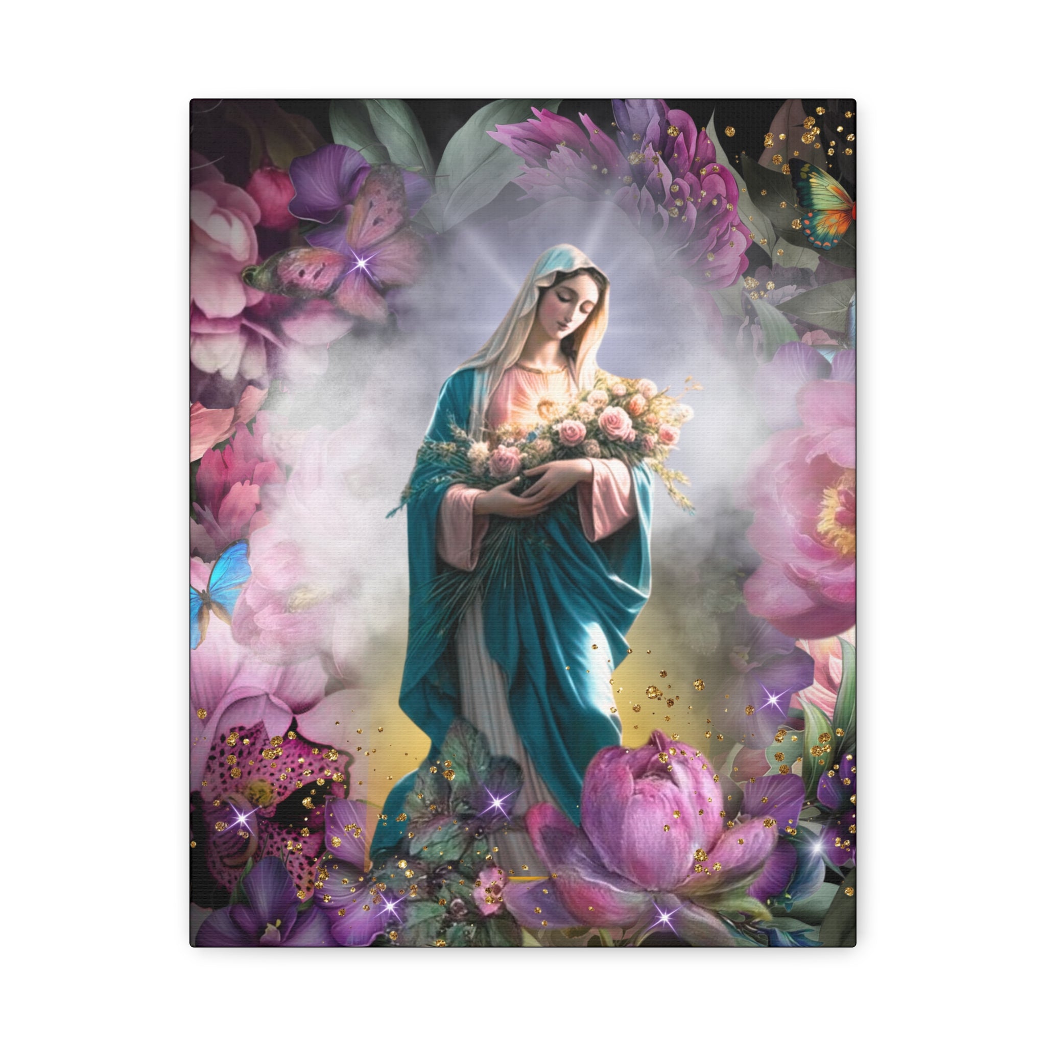 Virgin Mary Floral Portrait Canvas