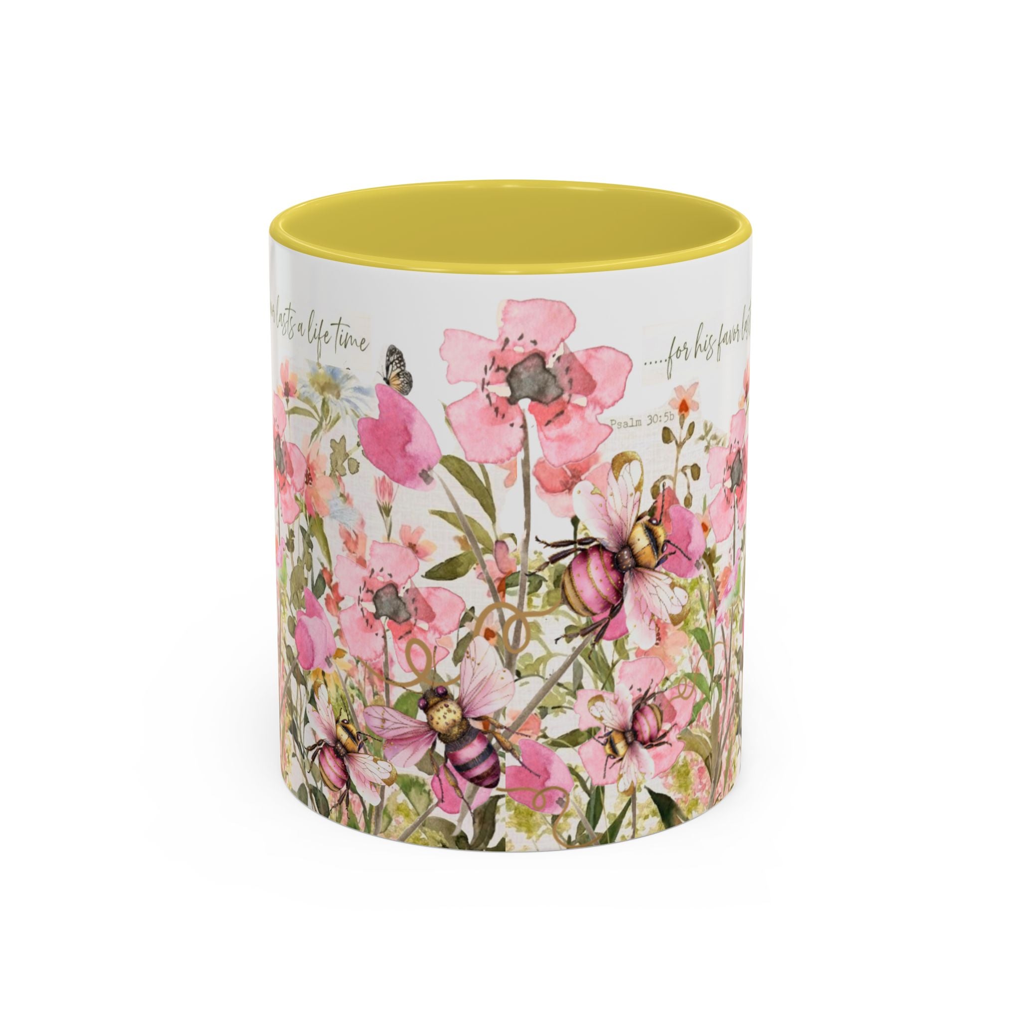 Pink Watercolor Wildflowers Mug | Butterfly Accent Scripture Coffee Cup Gift for Her