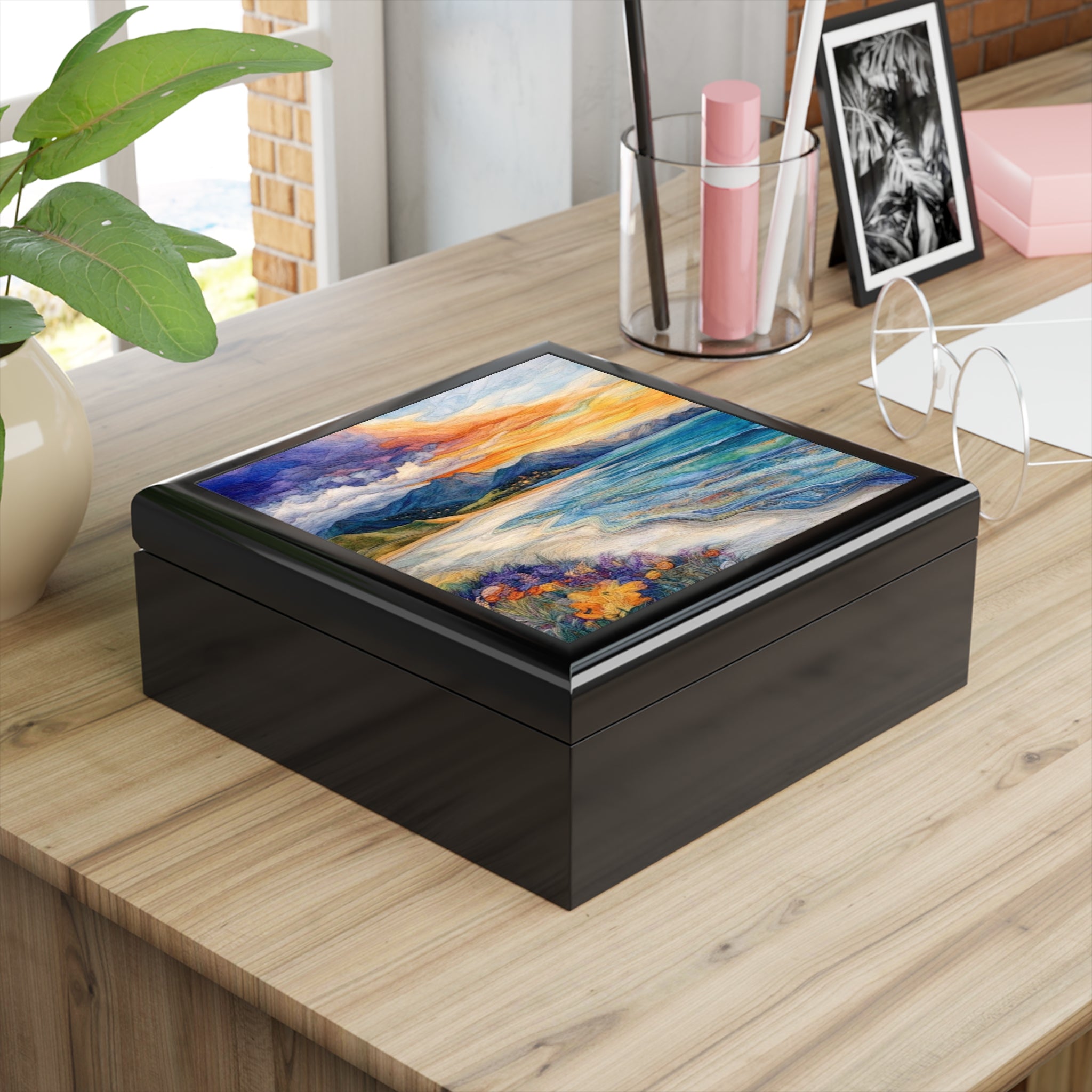 Coastal Jewelry Box | Ocean Waves Night Sky Trinket Box