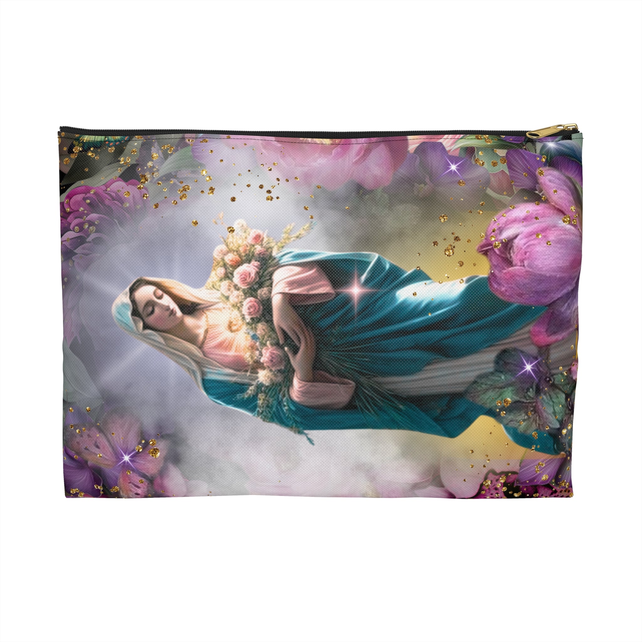 Virgin Mary Floral Accessory Pouch | Religious Rosary Bag