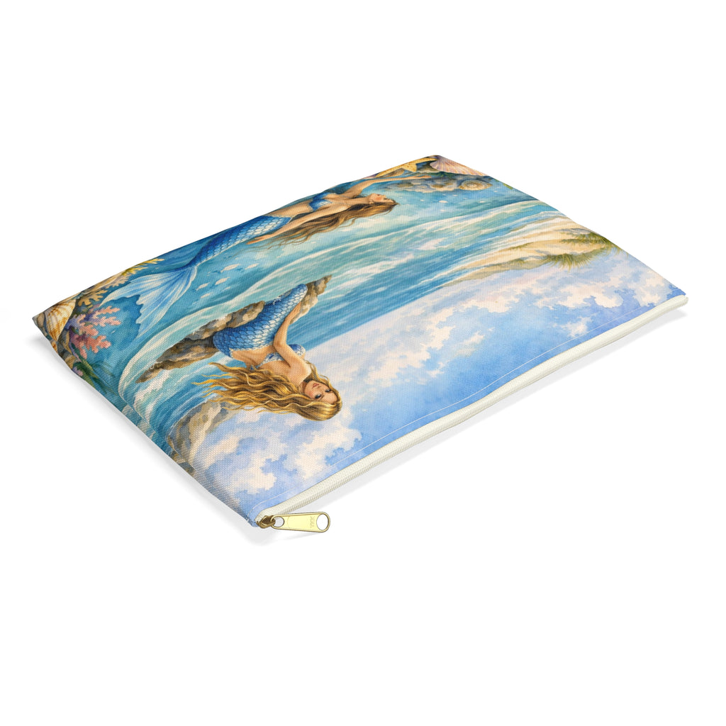 Mermaids Beach Accessory Pouch | Ocean Seashell Starfish Cosmetic Bag | Toiletry Bag for Beach Goer