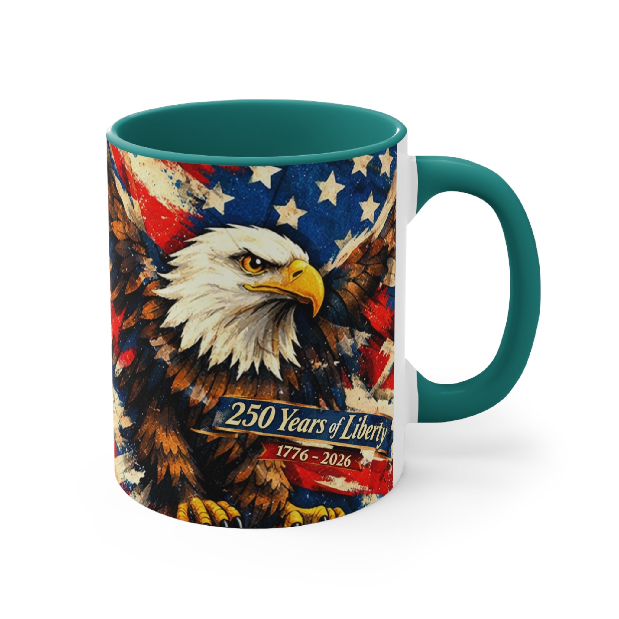 Bald Eagle with American Flag Mug | 250 Years of Liberty 1776-2026 Coffee Cup Comemorative Anniversary