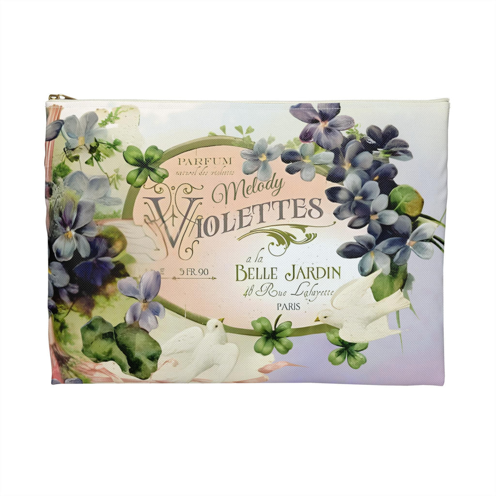 French Vintage Soap Label Violettes Accessory Pouch | Floral Makeup Bag