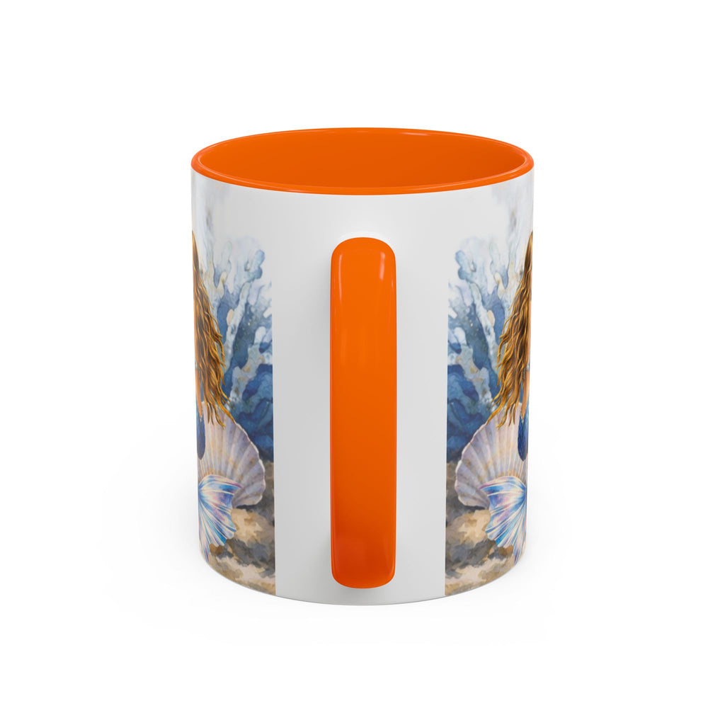 Mermaid Illustration Accent Coffee Mug | Seashells Starfish Ocean Scene
