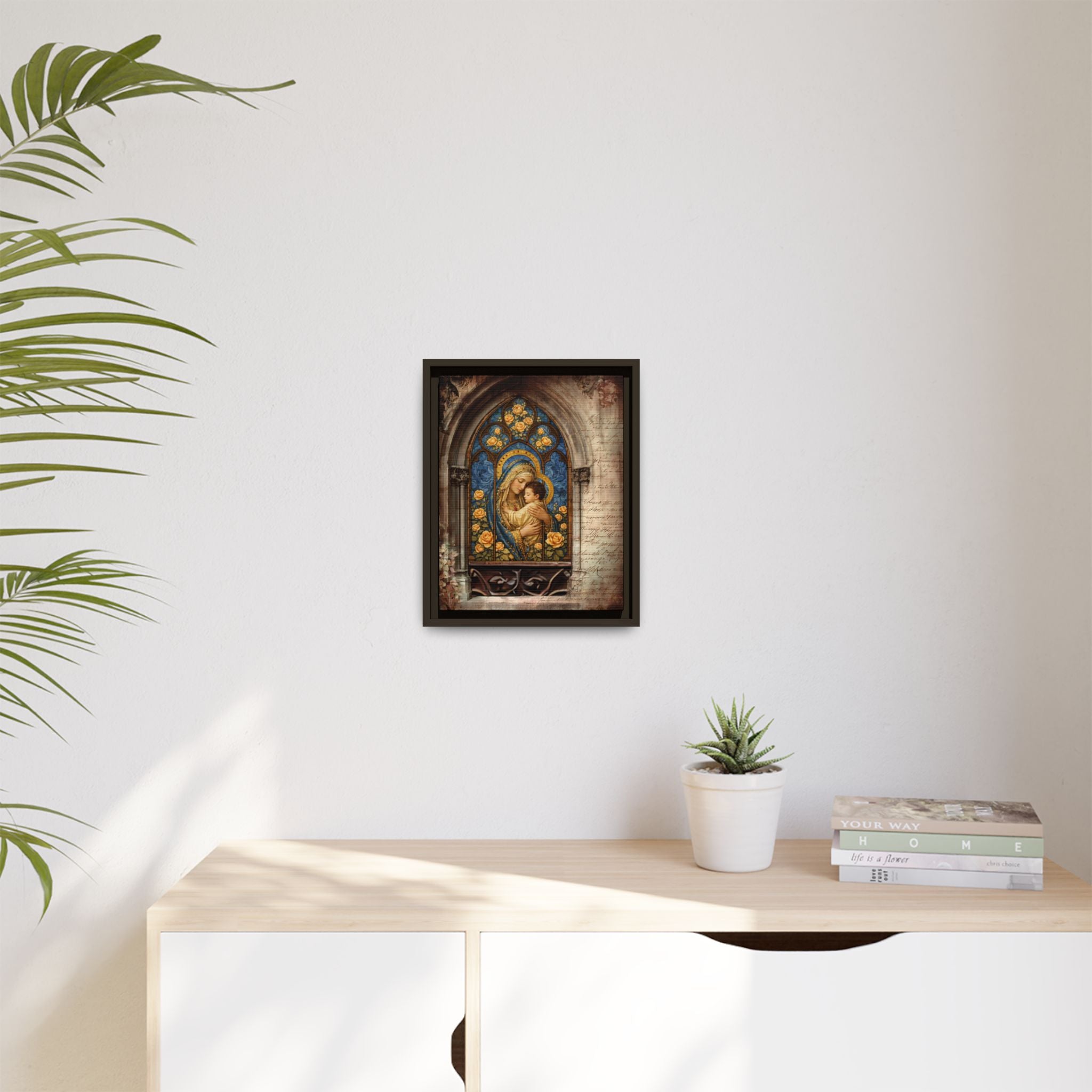 Madonna and Child Stained Glass Print Matte Canvas, Framed