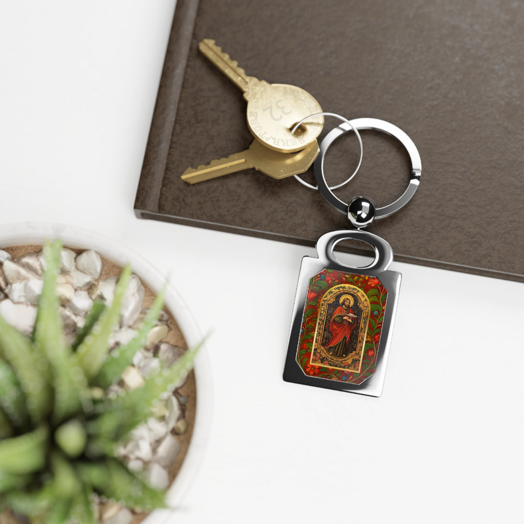 Christ the Teacher Medieval Manuscript Rectangle Photo Keyring | Religious Iconography Church Gift
