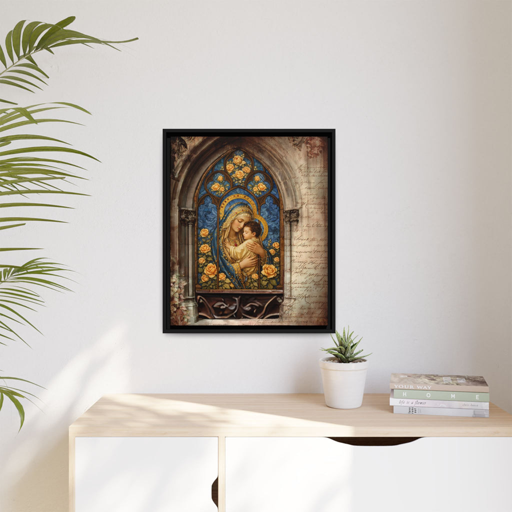 Madonna and Child Stained Glass Print Matte Canvas, Framed