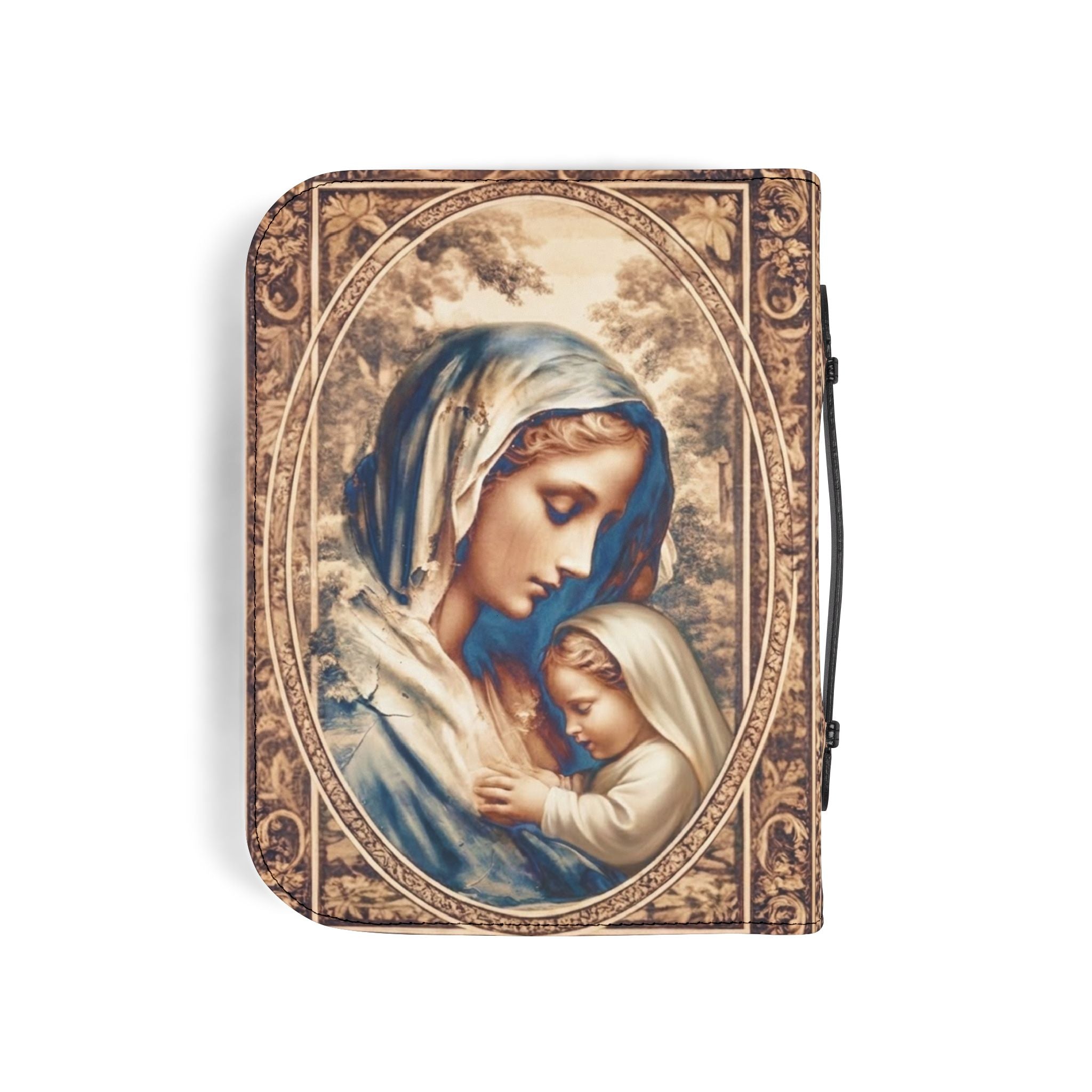 Sepia tone Madonna and Child Bible Cover | Religious Scripture Bible Zippered Case Catholic Gift
