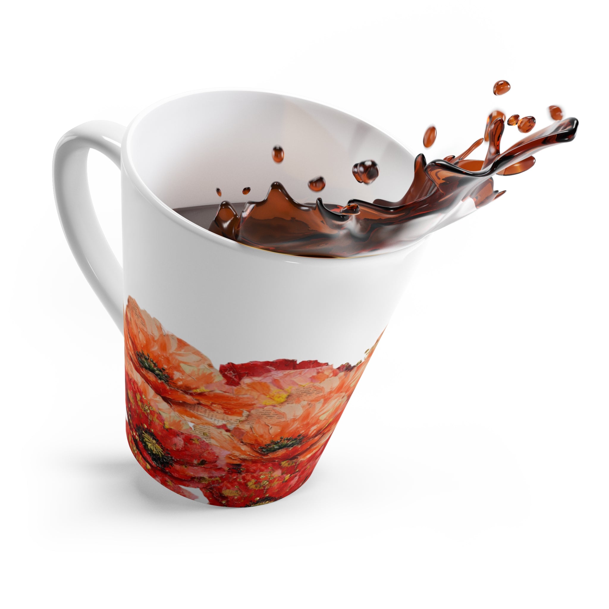 Floral Latte Mug Elegant Poppy Design, Perfect for Coffee Lovers, Birthday Gift for Her, Home Decor, Tea Cup, Coffee Accessories
