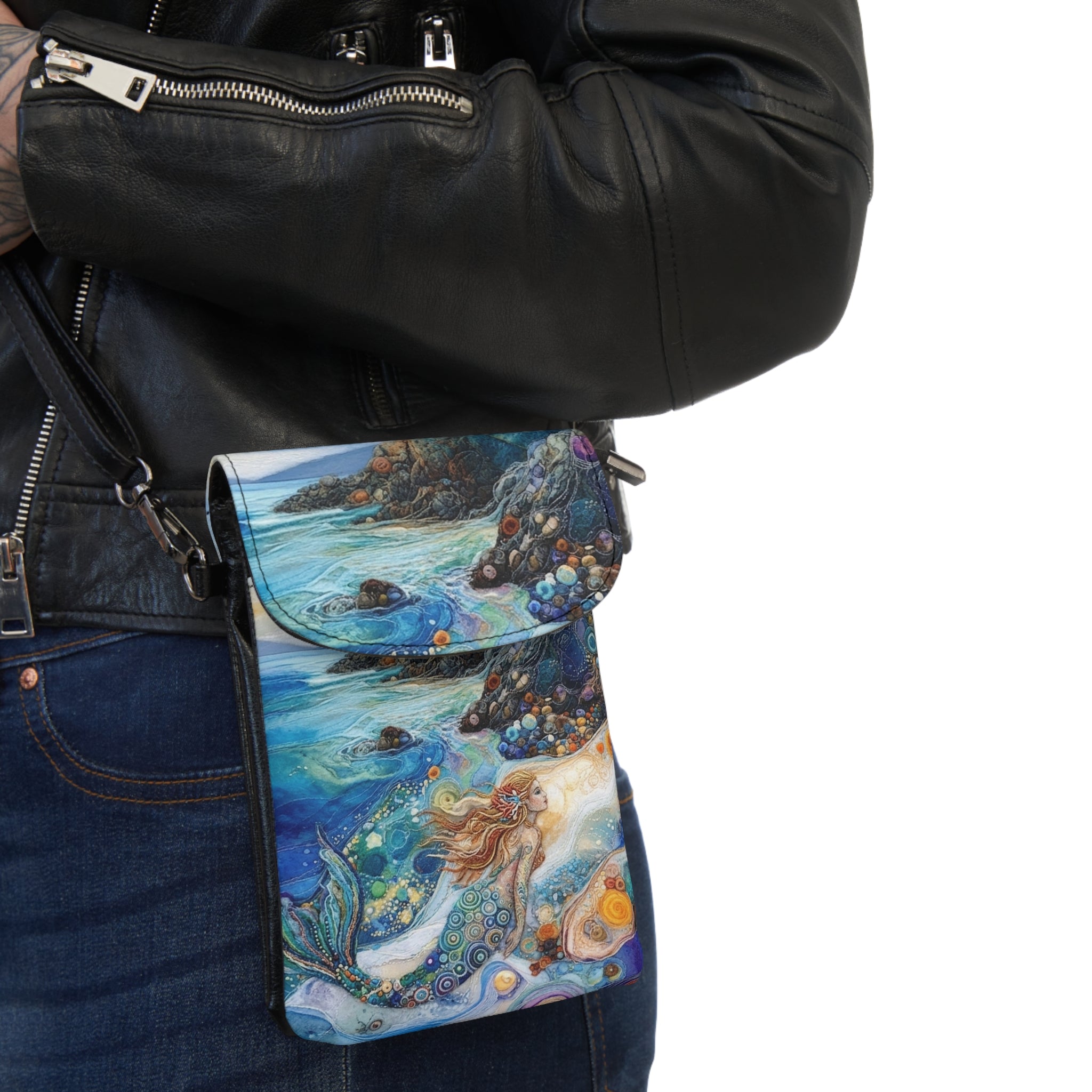 Felted Mermaid 3D Image Crossbody Phone Purse Holder Small Cell Phone Wallet