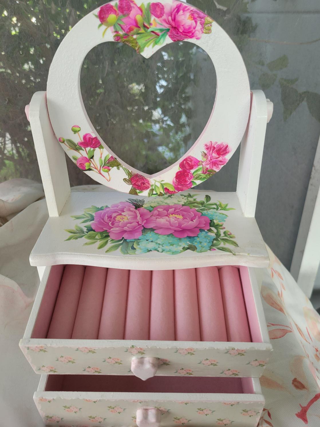 Cottagecore Jewelry Box – Vintage Floral Keepsake Chest, Wood Vanity Organizer
