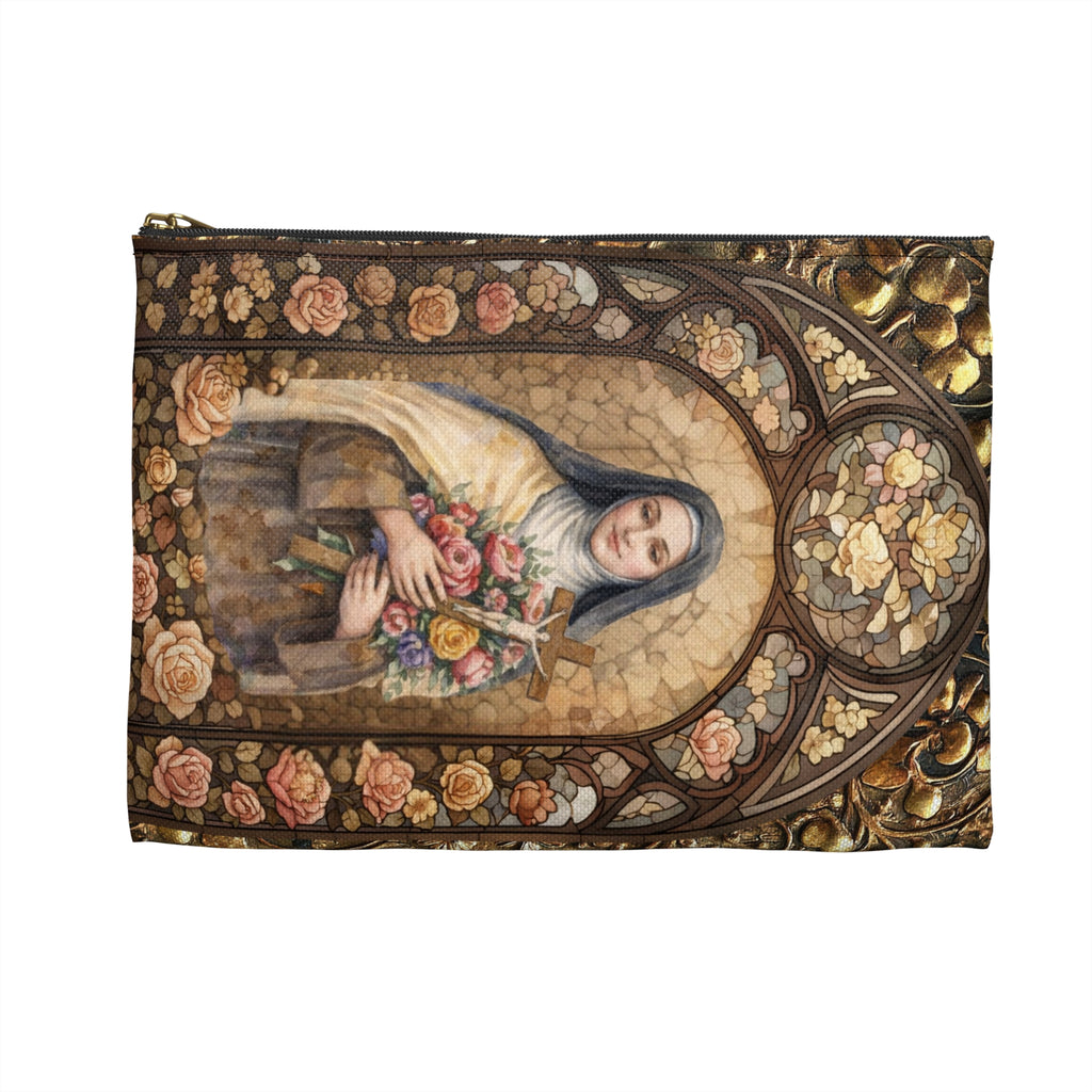 St. Thérèse Rosary Pouch Marian Roses & Doves Vegan Leather Case Accessory Pouch | Religious Rosary Makeup Bag