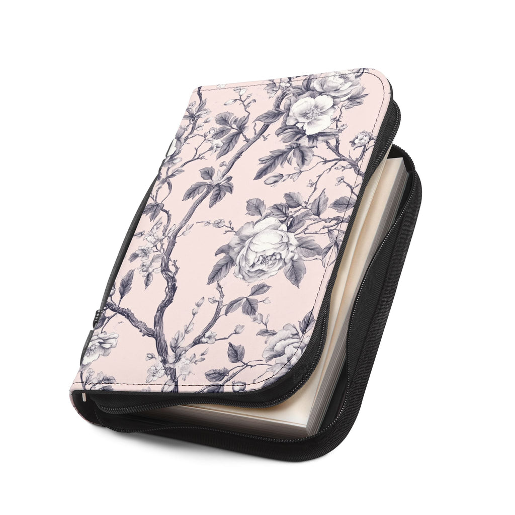 Pink White Botanical Toile Bible Cover | Floral Design | Christian Gift | Vegan Bible Case with Handle & Zipper | Bible Study Accessory