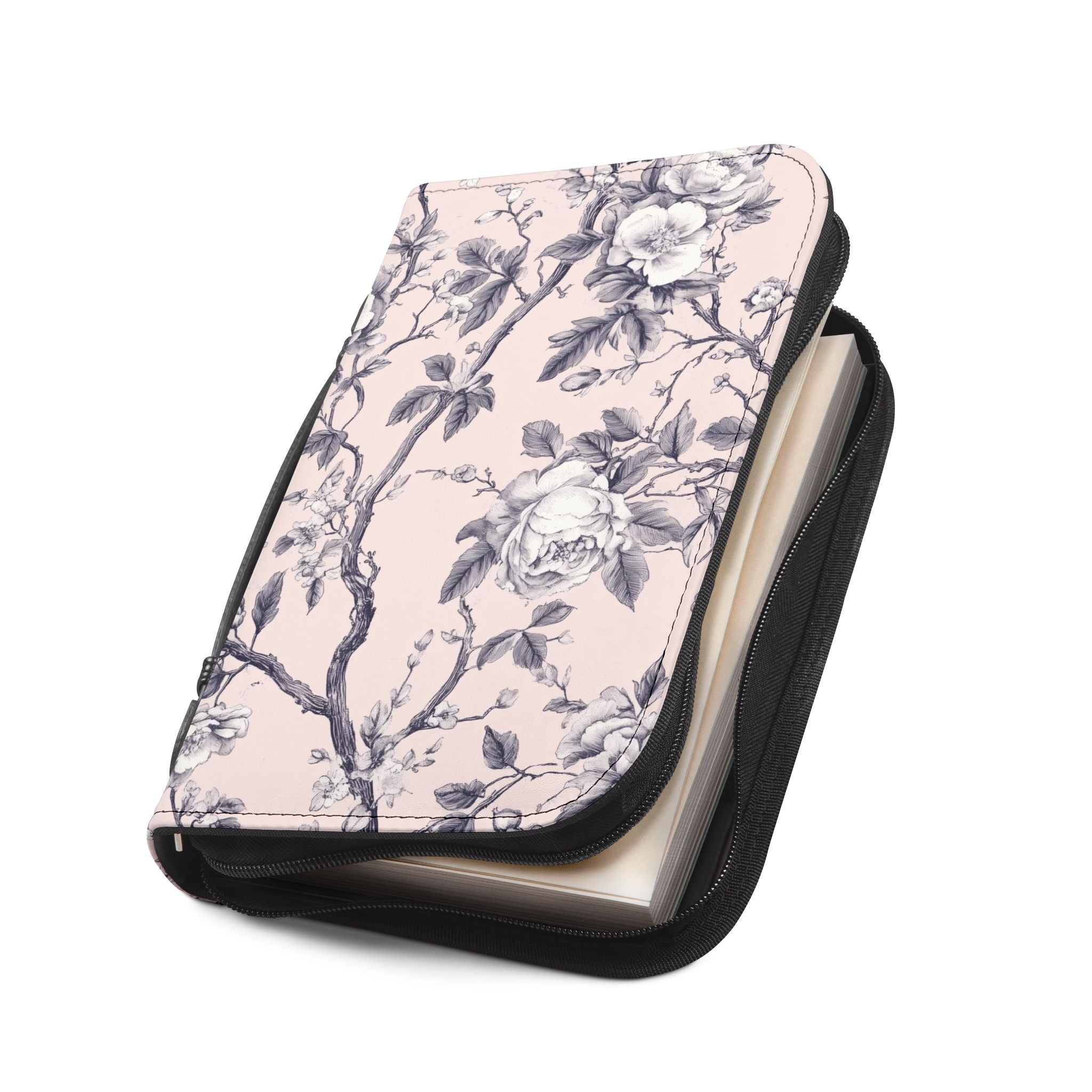 Pink White Botanical Toile Bible Cover | Floral Design | Christian Gift | Vegan Bible Case with Handle & Zipper | Bible Study Accessory
