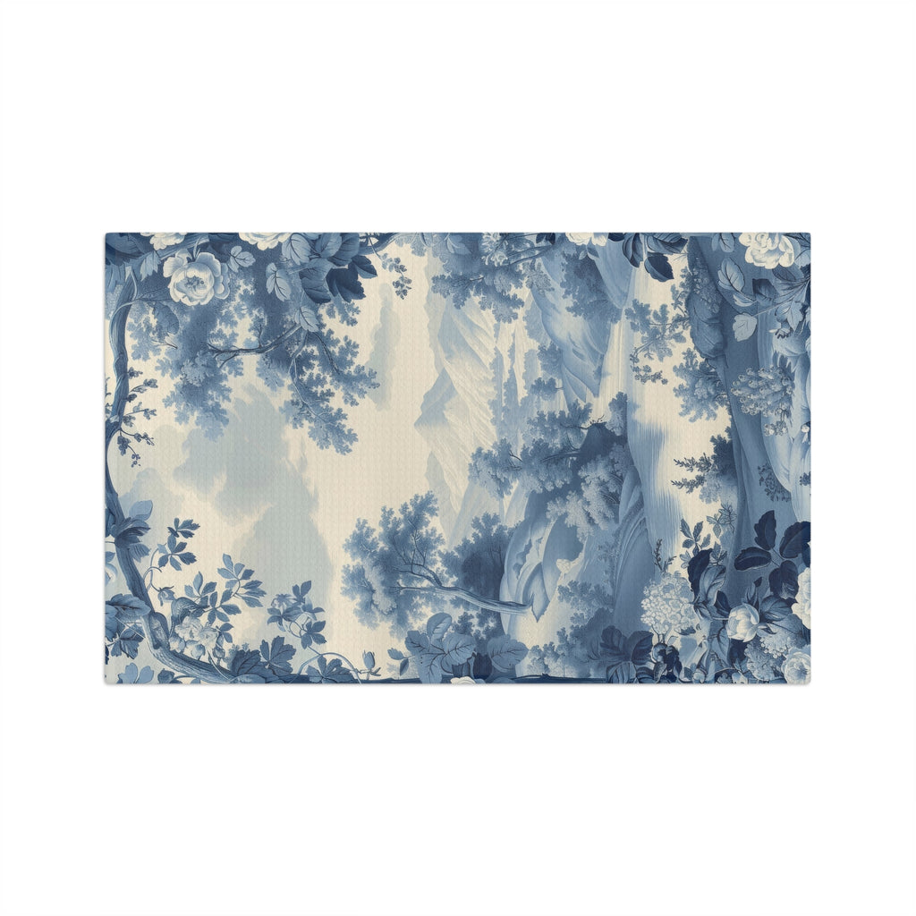 Blue Toile Landscape Microfiber Tea Towel