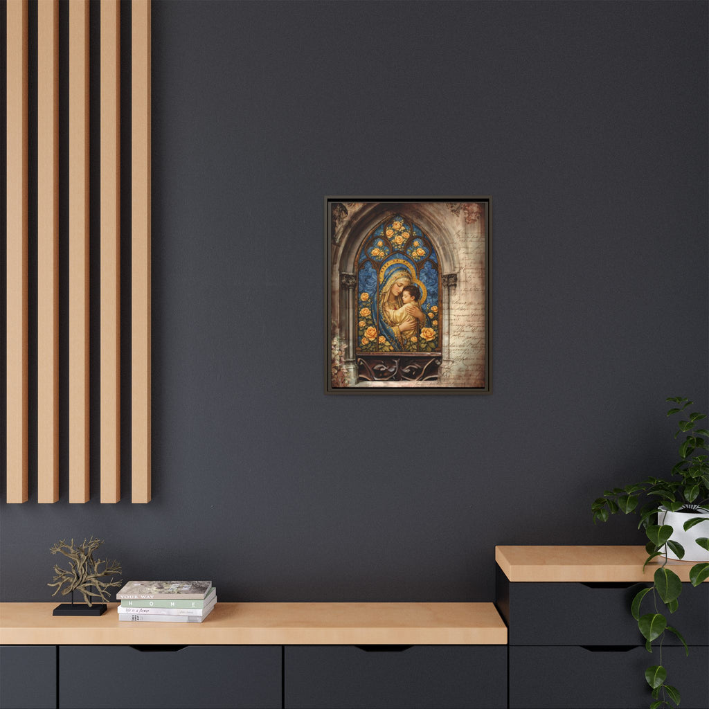 Madonna and Child Stained Glass Print Matte Canvas, Framed