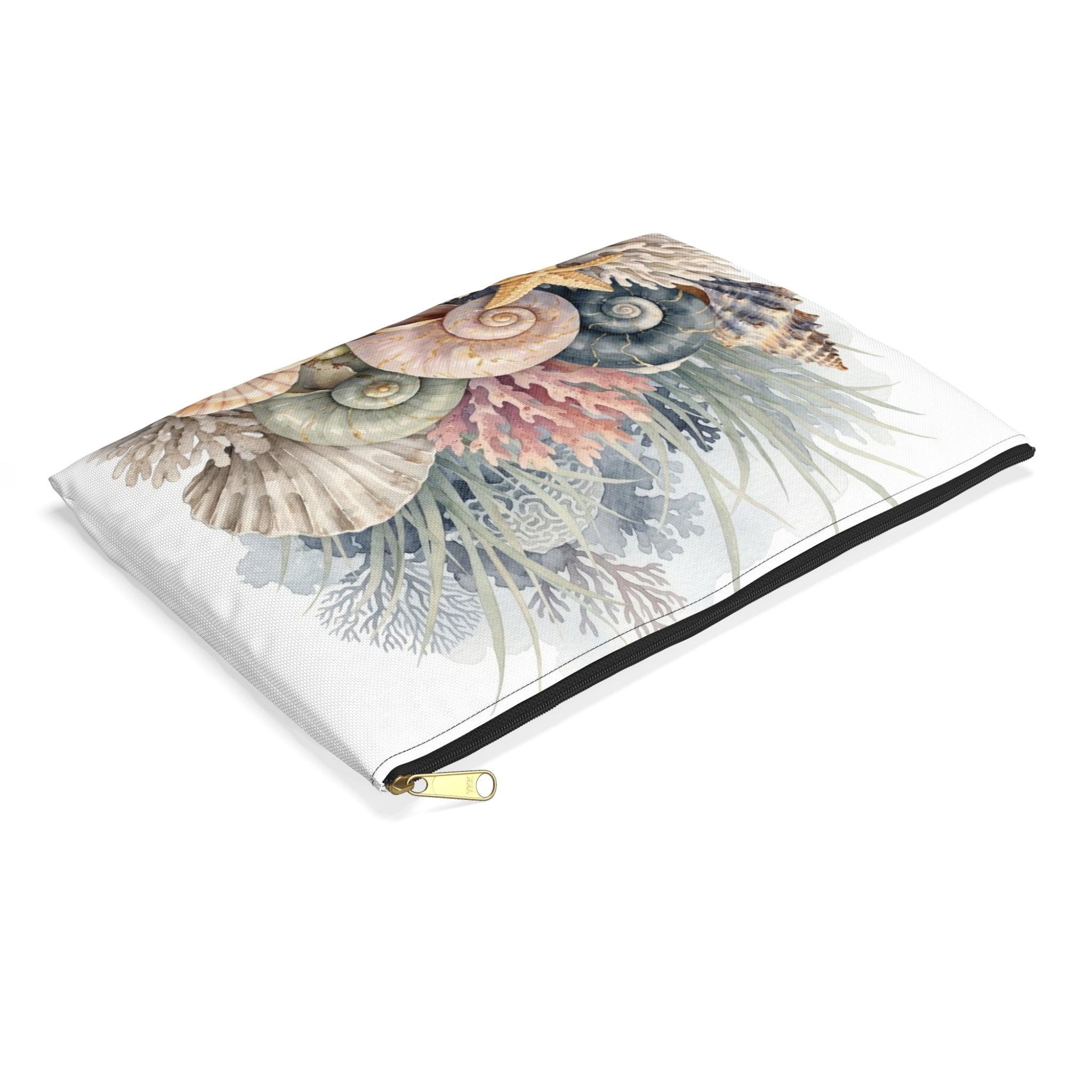 Sea Shell Collage Accessory Pouch | Beach Shell Print Coin Purse | Coastal Beach Toiletry Bag