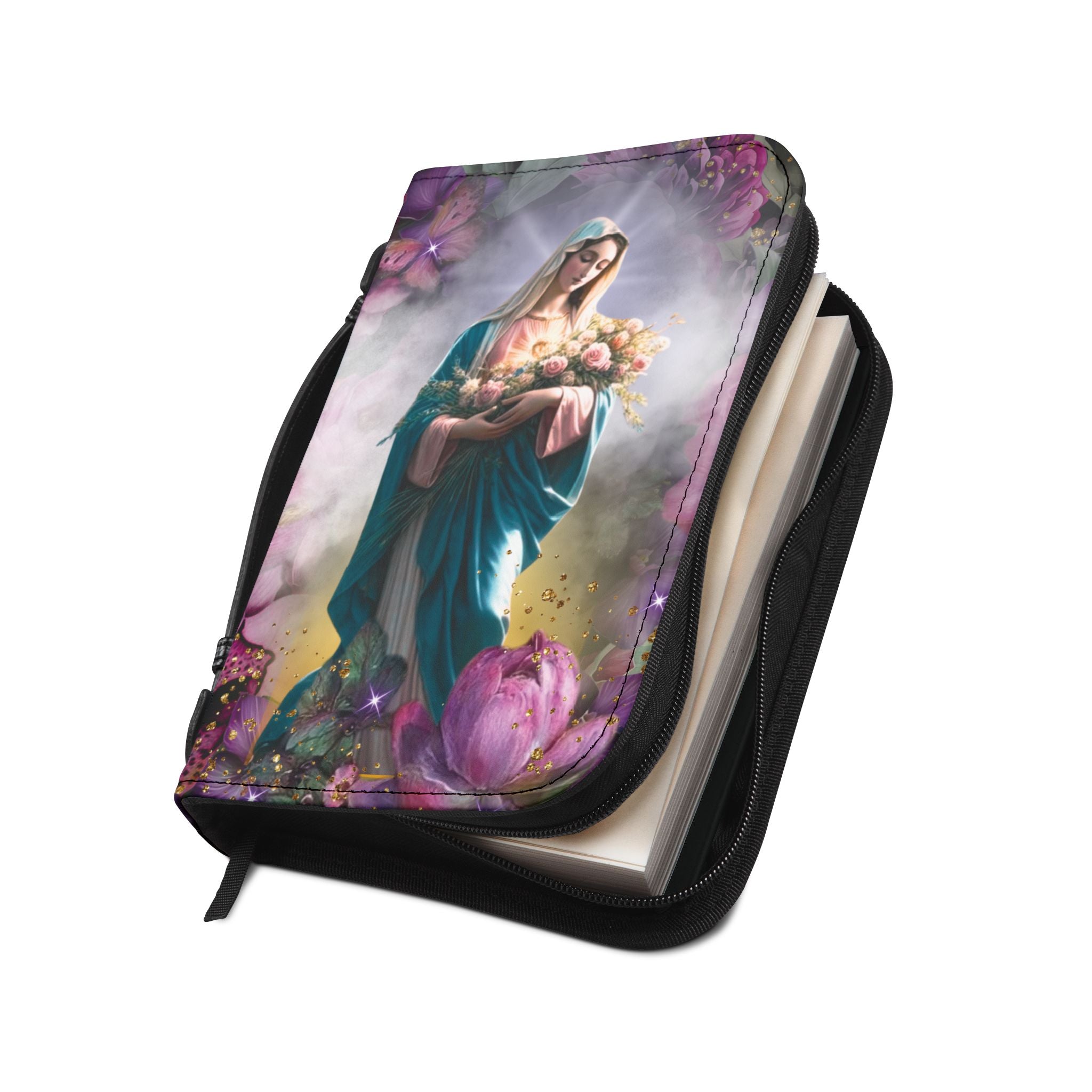 Marian Illustration Bible Cover | Protective Bible Case with Handle | Christian