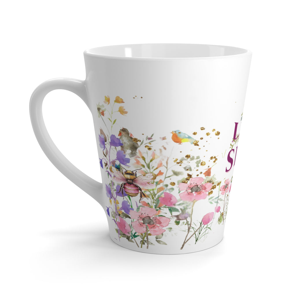 Life Is A Seed of Hope latte mug | floral watercolor birds, inspirational quote