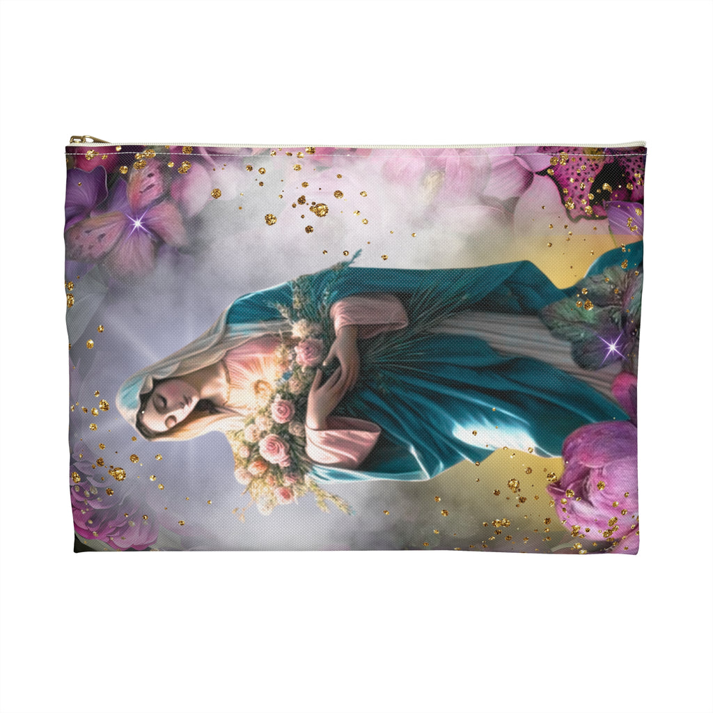 Virgin Mary Floral Accessory Pouch | Religious Rosary Bag