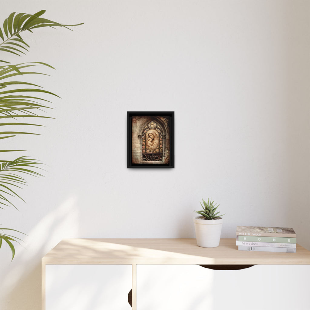 Gothic Window Madonna and Child Stained Glass Print Matte Canvas, Framed