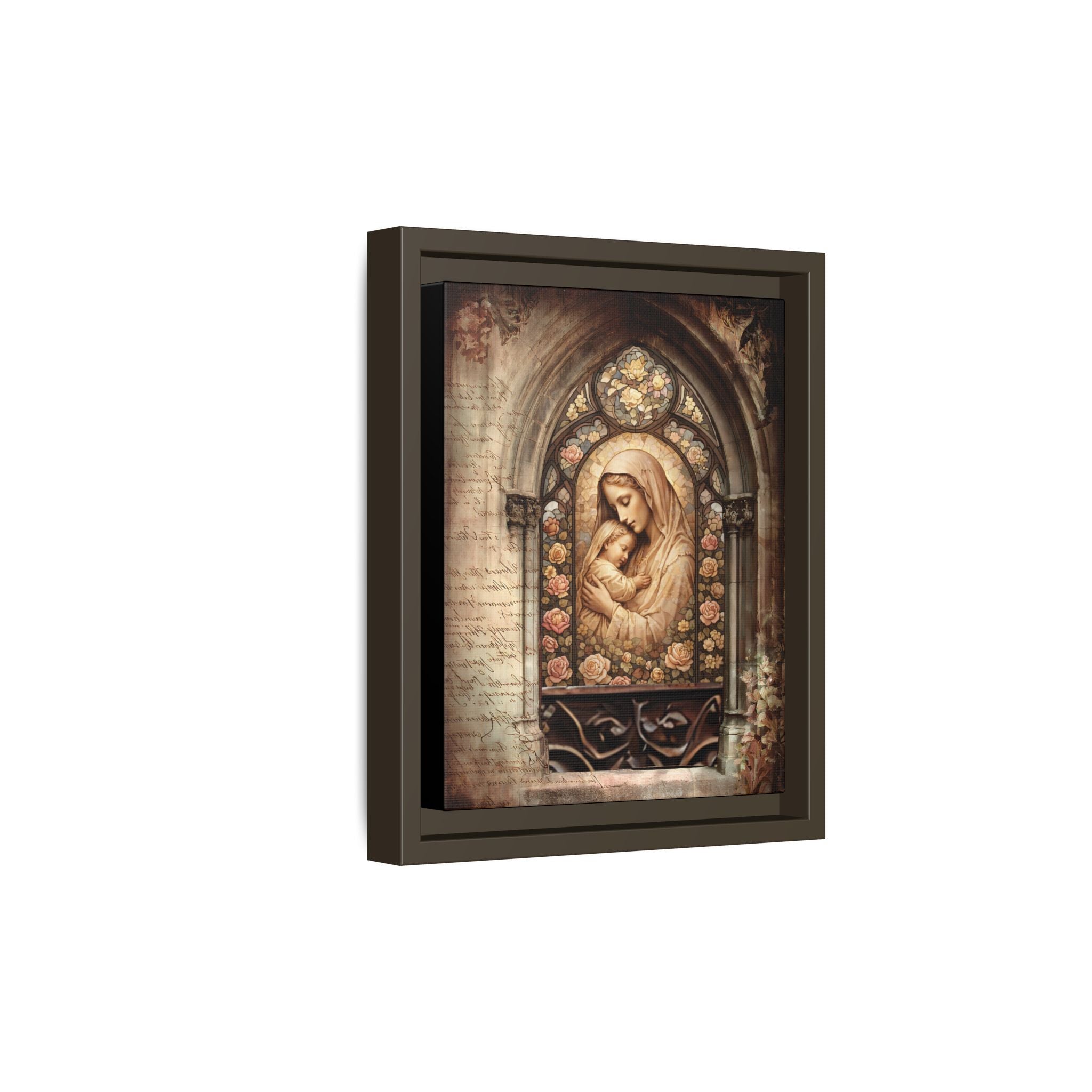 Gothic Window Madonna and Child Stained Glass Print Matte Canvas, Framed