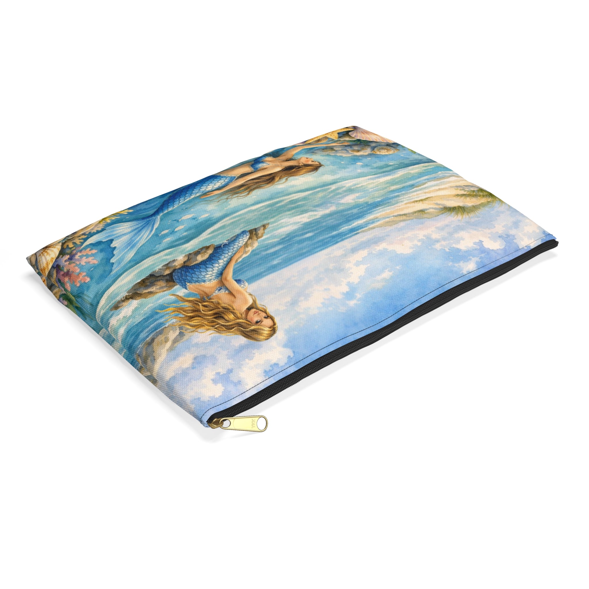 Mermaids Beach Accessory Pouch | Ocean Seashell Starfish Cosmetic Bag | Toiletry Bag for Beach Goer